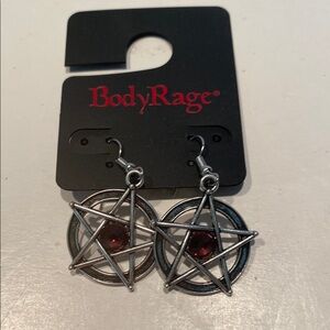 NWT Silvertone Pentacle Earrings with Purple Gemstone